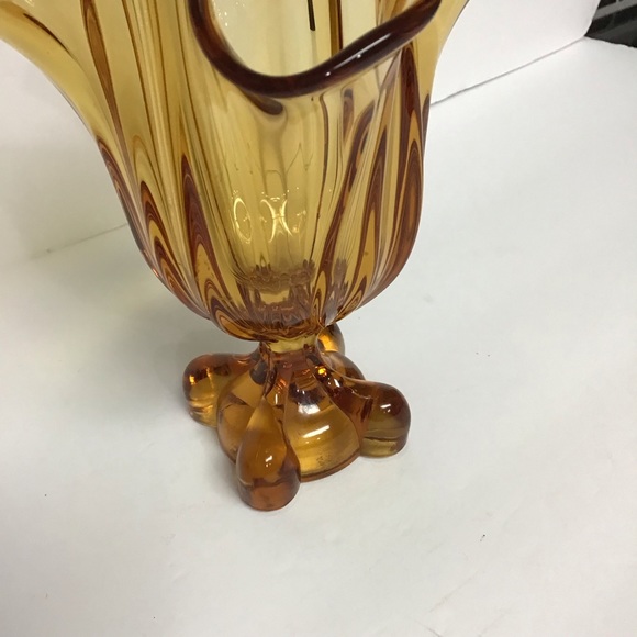 Vintage MCM 8” Viking Glass Amber Swung Stretch 4 Finger Footed Pedestal… - Picture 6 of 12
